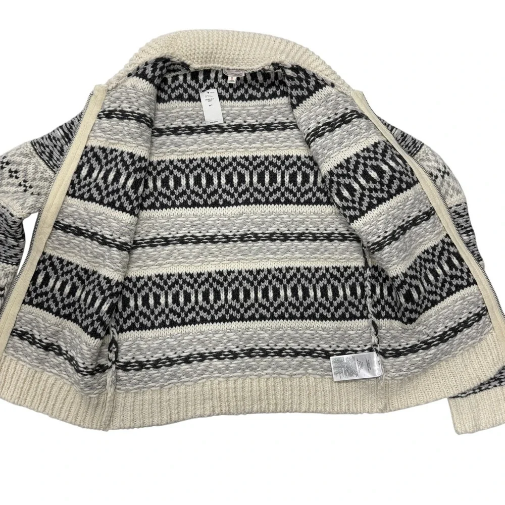 Gap Womens Fair Isle Zip Up Cardigan Wool Alpaca Blend Shawl Collar Cream M Tall